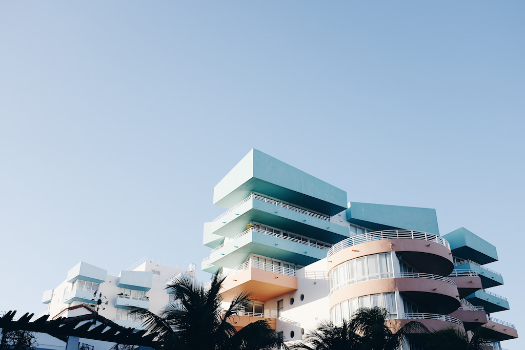 colorful geometric buildings in Miami Florida in good weather
