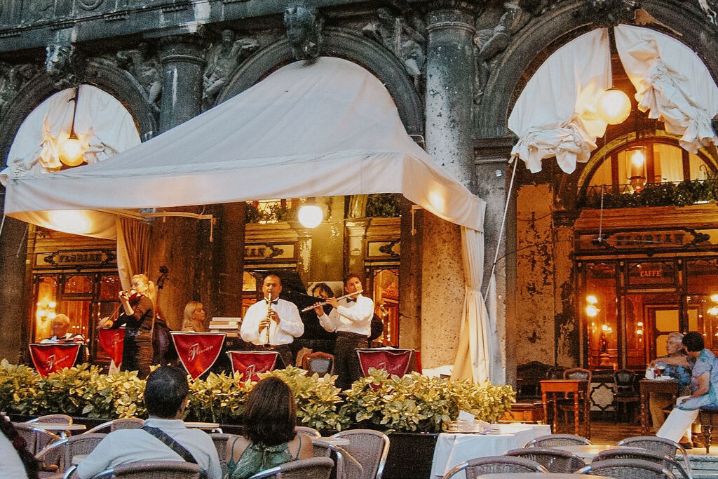 2 days in Venice itinerary starts with a visit to the historic Florian Cafe in San Marco Square