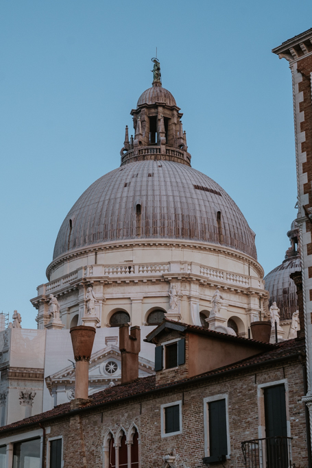 exterior grey blue dome of the a church in Venice two days itinerary