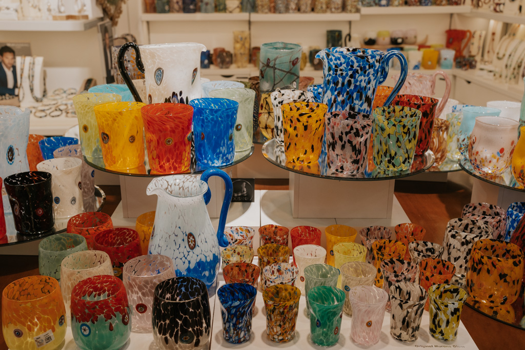 colourful Venetian glassware on display at a store in Venice on a 2 day itinerary