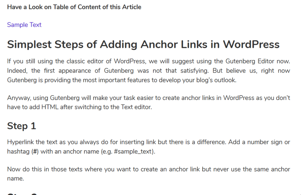 Sample of Anchor linking