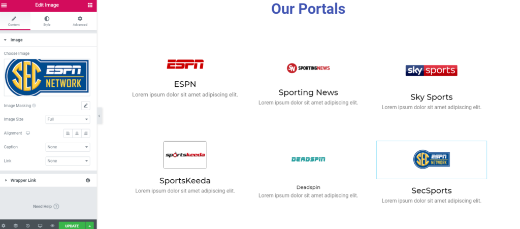 our portals in sports website