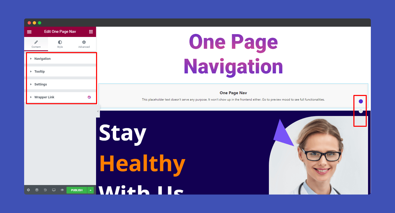 Content of one page navigation