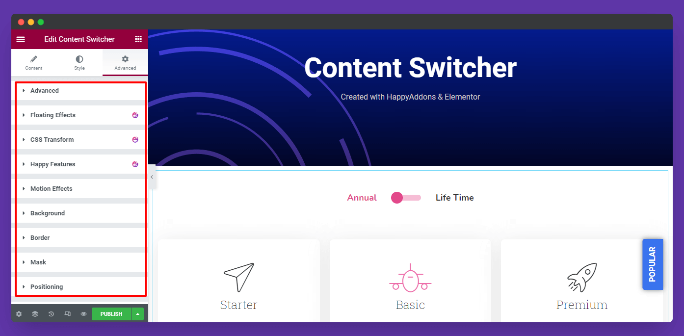 Advanced Content Switcher Options