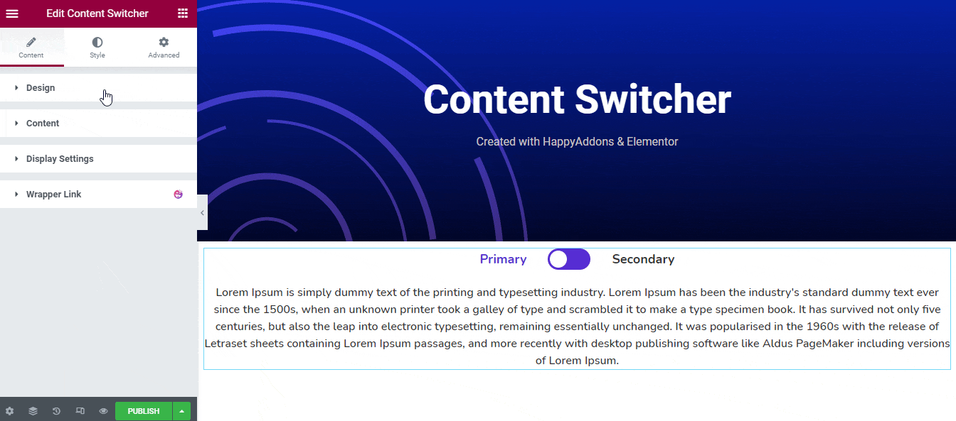 Designs of Content Switcher