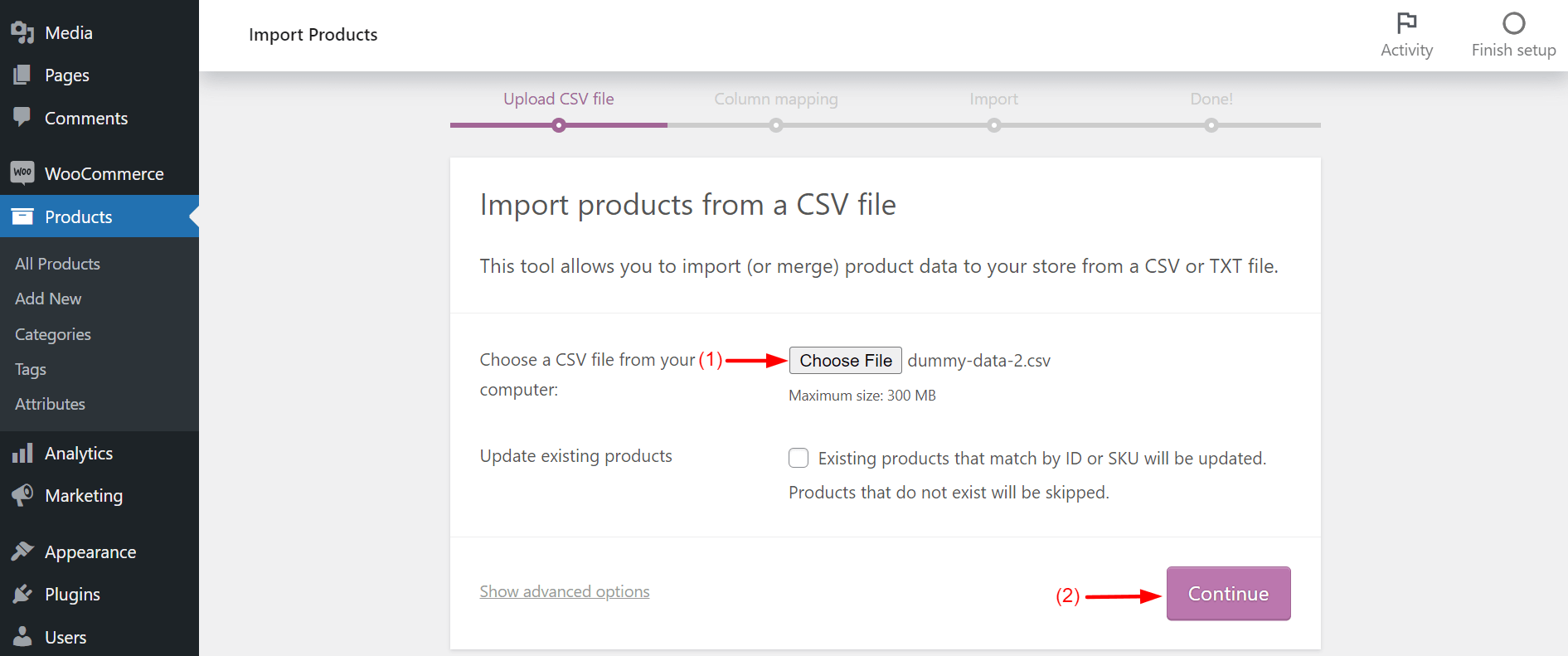 Import CSV file to WooCommerce