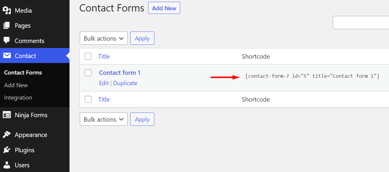 Contact form 7 shortcodes