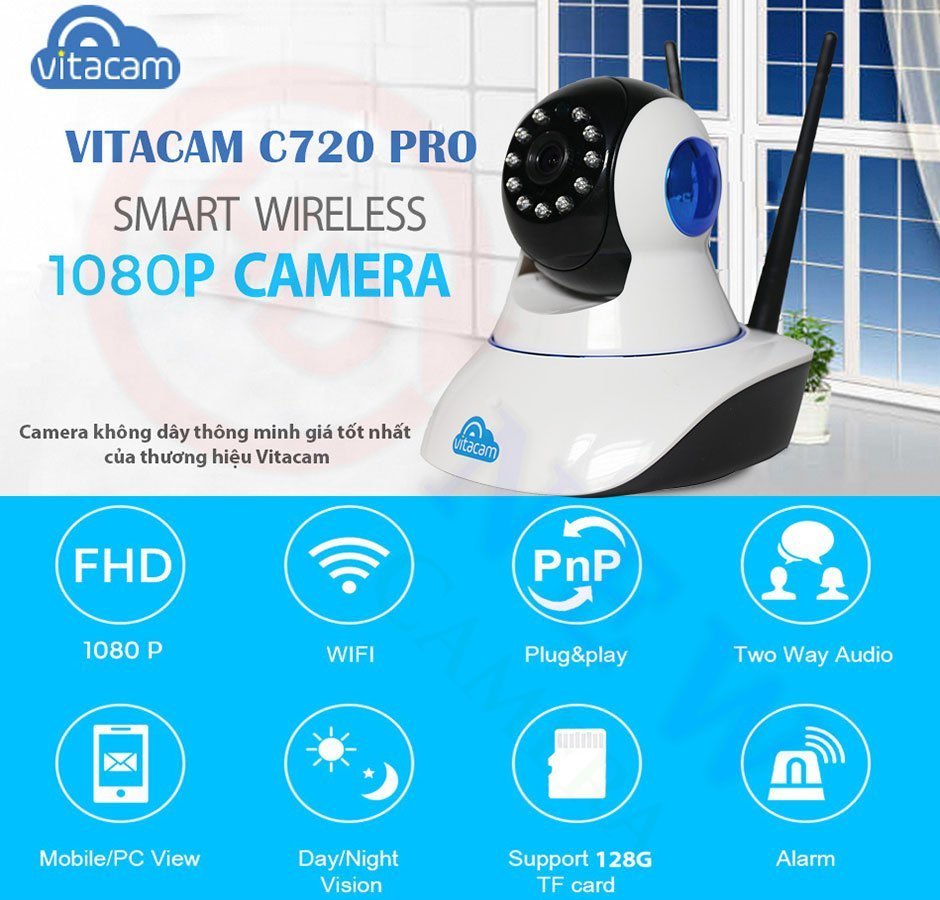 Vitacam C720 Pro - Camera IP Full HD, hỗ trợ chuẩn nén H.265X | HDnew Camera & CCTV