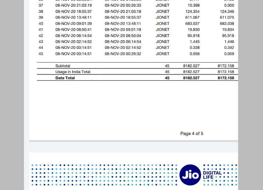 jio call history pdf download statement
