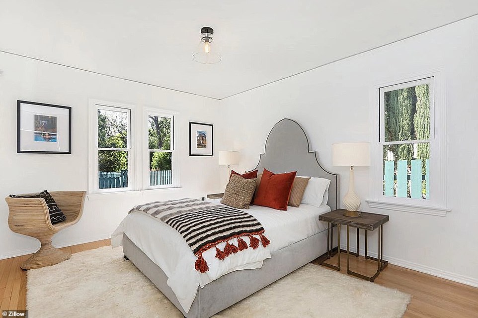 One of the bedrooms at Bowers home near the Griffith Observatory and Hollywood Sign is seen in a listing image