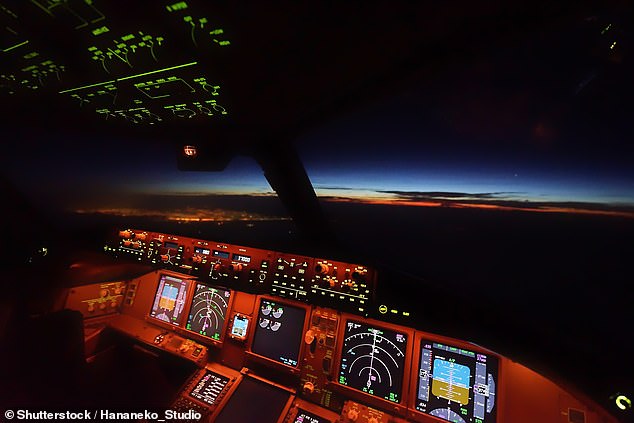 The incident took place on December 20, 2021, with the 777 accelerating to at least 216 knots (248mph) – far beyond a normal take-off velocity – before leaving the ground (stock image of a 777 cockpit)