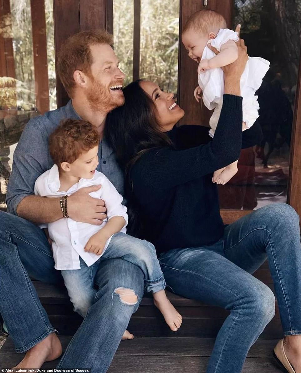 The Duke and Duchess of Sussex pictured with Archie and Lilibet in a Christmas card released on December 23, 2021