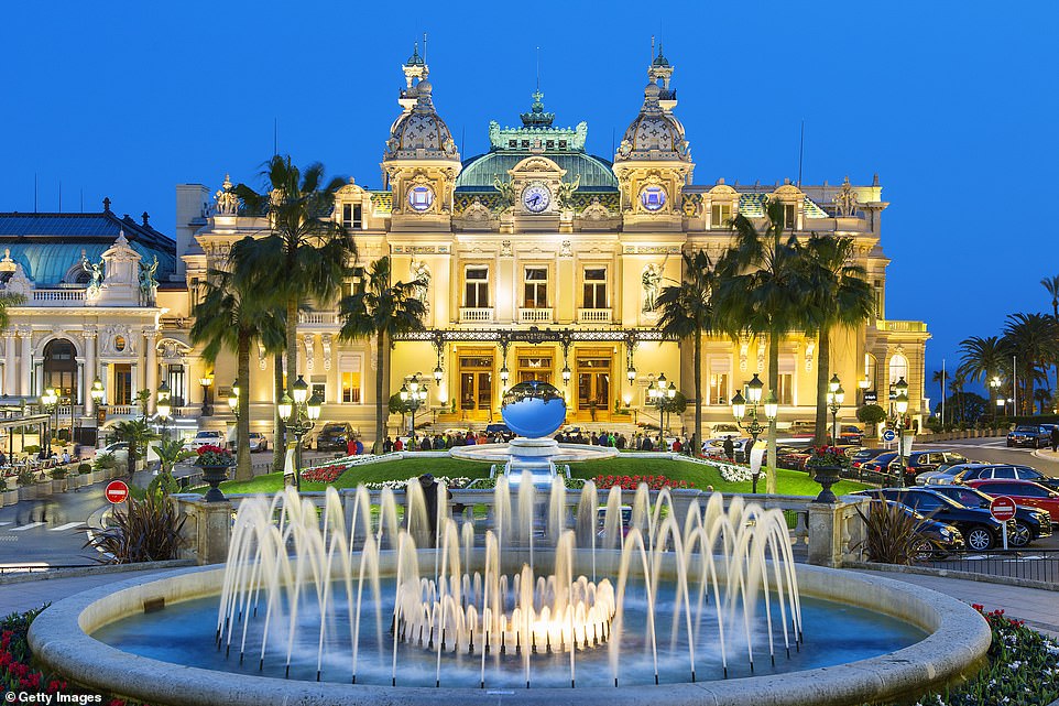 Above is Monte Carlo casino. In the city's harbour, Sara spies 'a clutch of futuristic gin palaces gliding past in the marina'