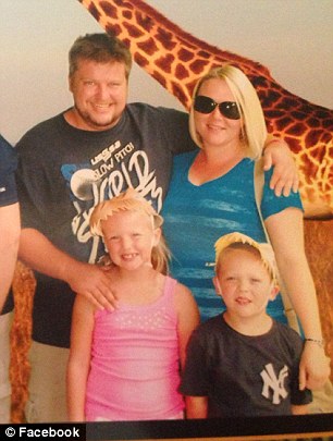McCarty, pictured left with partner Chris Swist and her two eldest children Laci and Philip and right again with Chris Swist, was treated for injuries and put into custody