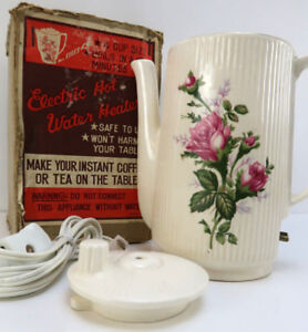 Vintage Ceramic 4 Cup Electric Hot Water Heater With Original Box