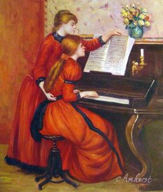 The Piano Lesson Painting by Pierre-Auguste Renoir Reproduction | iPaintings.com