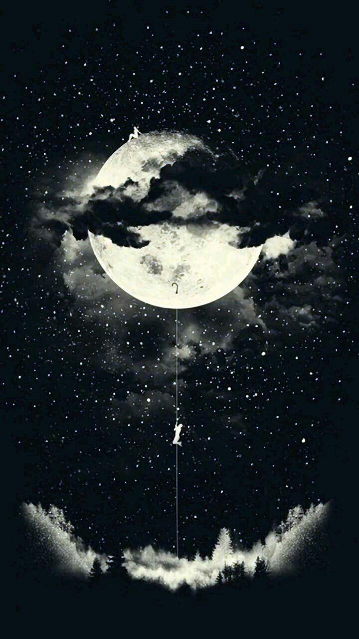 Moon And Stars Wallpaper Black And White