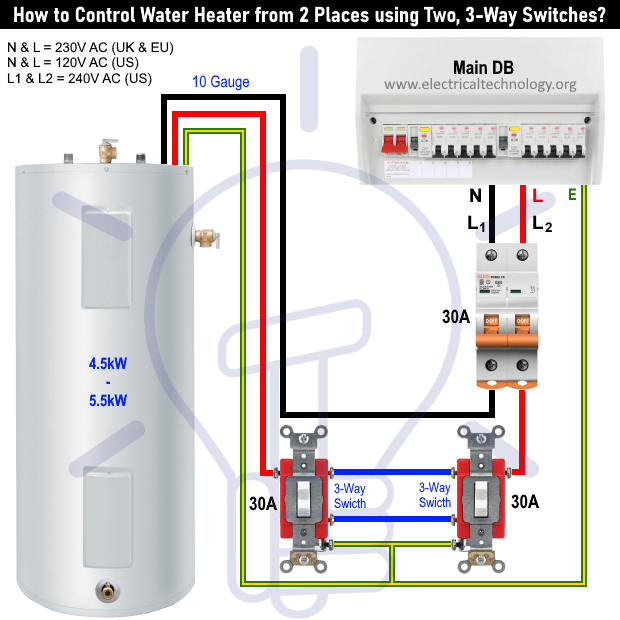How To Control Water Heater Using 1 2 3 4 Way Switches Three