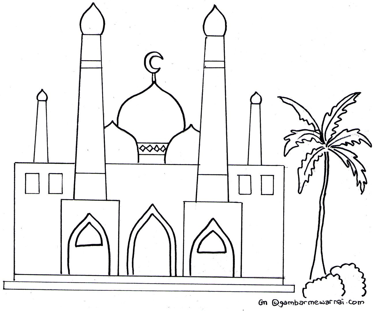 Gambar Pemandangan Masjid Mewarnai