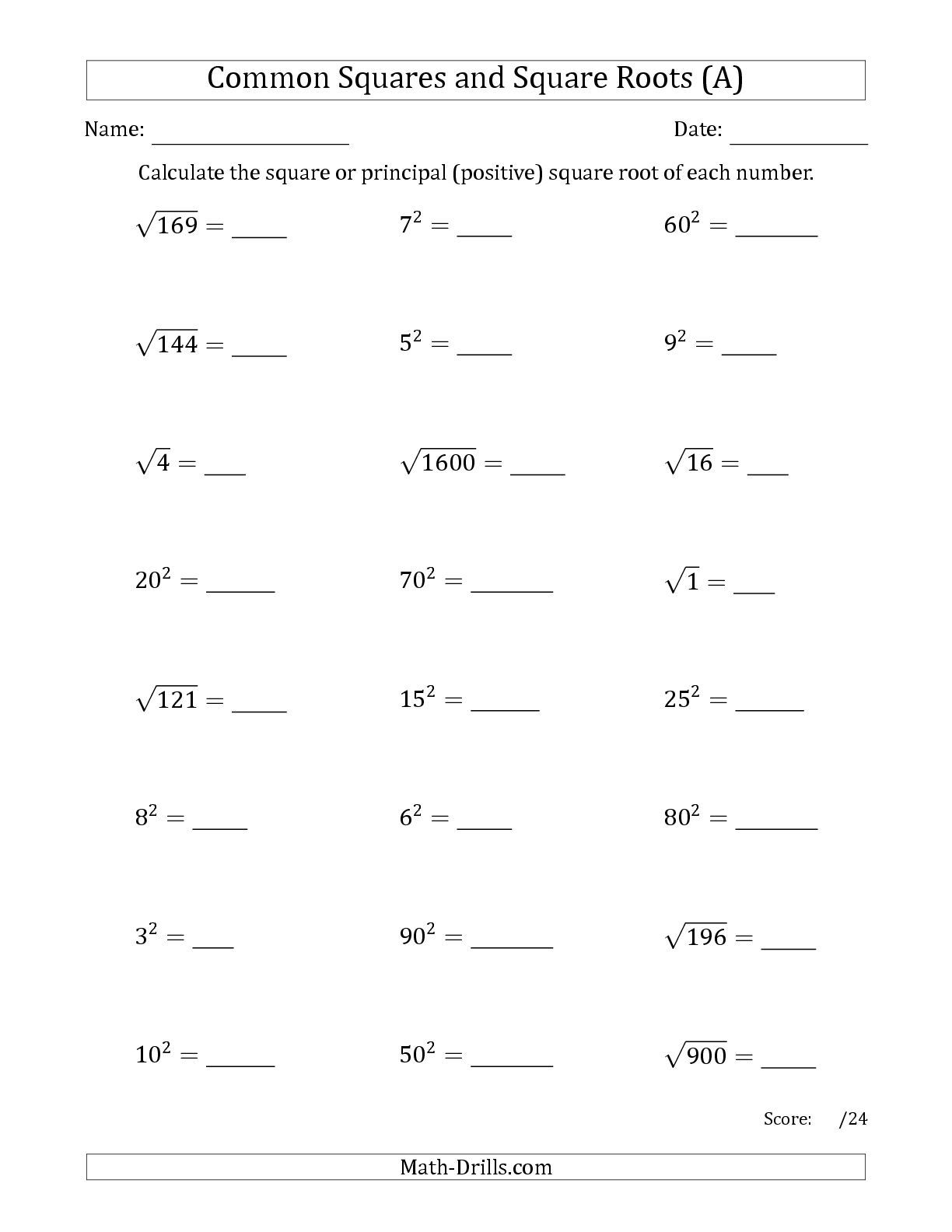 Multiplication Worksheets Square Numbers Pertaining To Estimating Square Root Worksheet