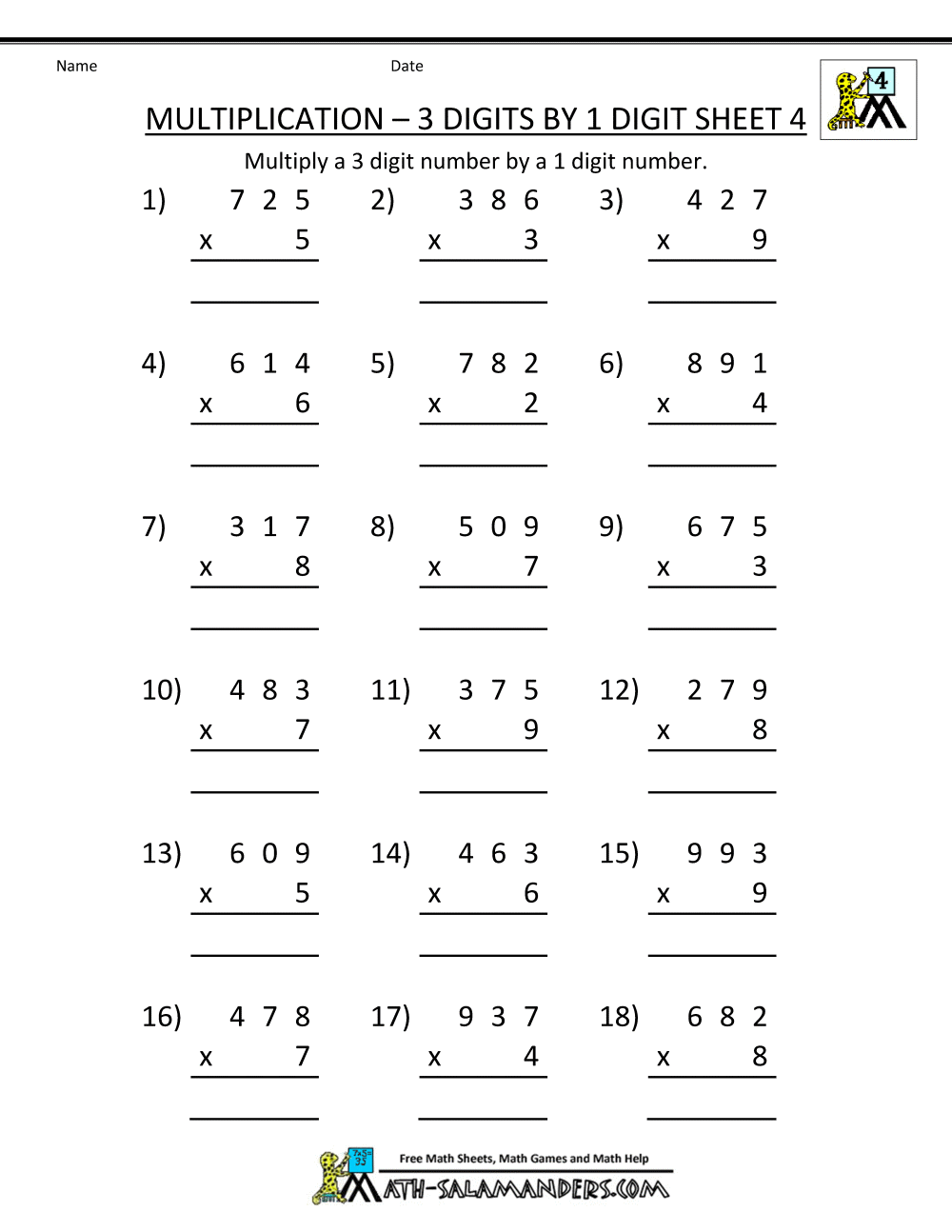 11 Number Long Multiplication Throughout Box Method Multiplication Worksheet