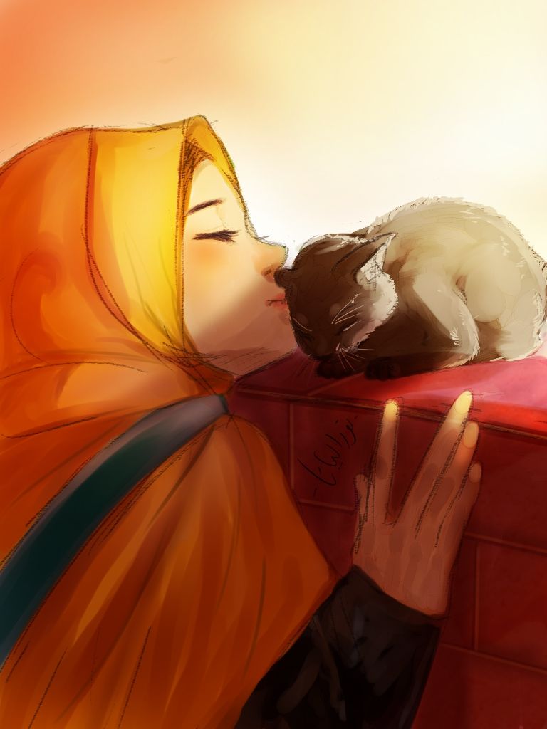 Animasi Muslimah Dan Kucing