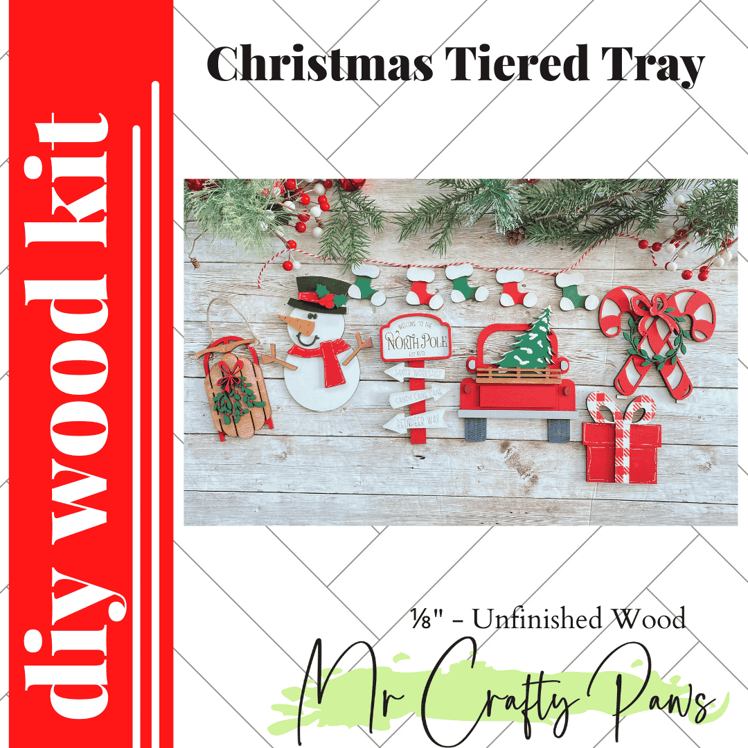 Diy Christmas Tiered Tray Decor Christmas Tier Tray Decor Holiday Tiered Tray Christmas Christmas Tier Tray Unfinished Wood Blank Diy Wood Kit 12 Paw Designs