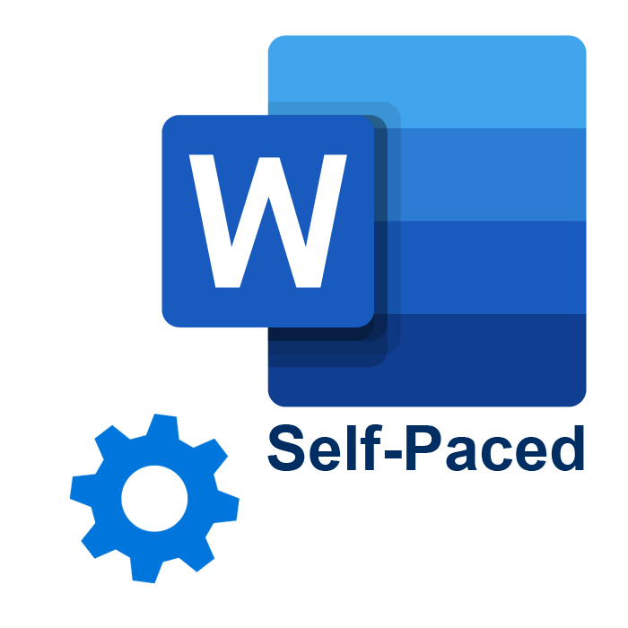 Microsoft Word logo with blue gears and the text, "Self-Paced".