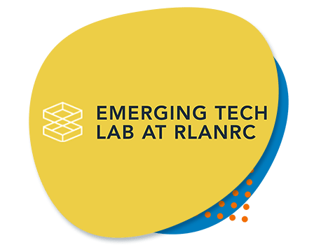 AbleGamers partner - Emerging Tech Lab at RLANRC logo, two 3d stacked squares and the text Emerging Tech Lab at RLANRC