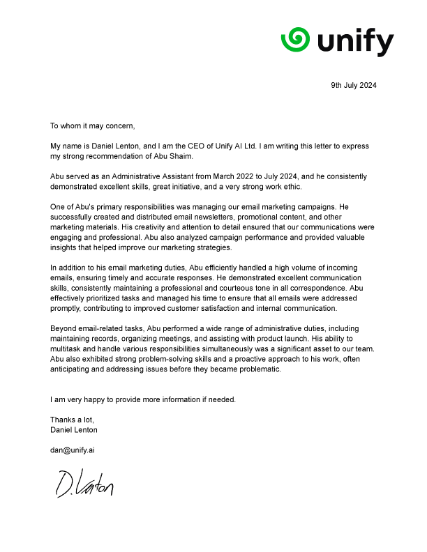 Letter of Recommendation Abu Shaim