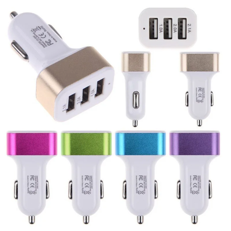 3 Port USB Car Charger DC 5V 2.1A & 1A Quick Charging Power Supply For Cell Phone Phone Charger Adapter In Car