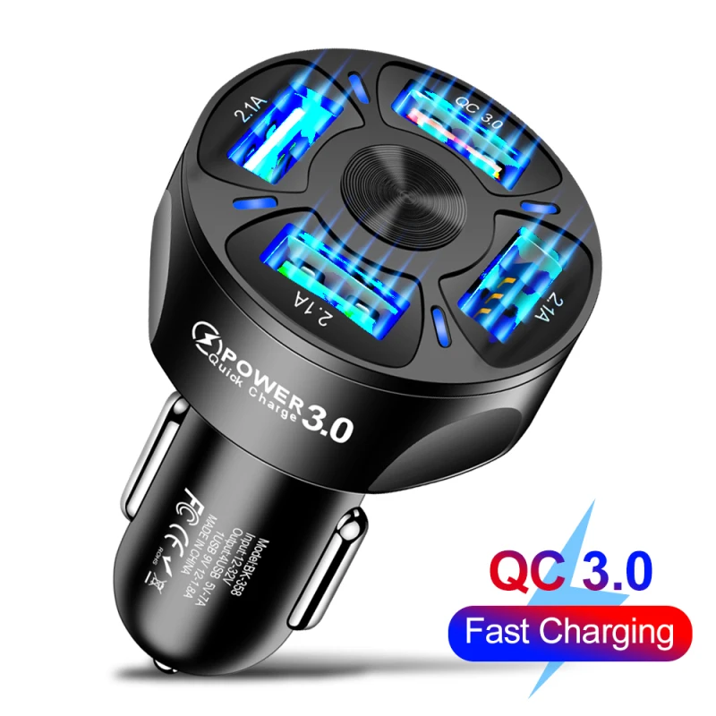 48W Car Charger Quick Charge 3.0 USB Charger With QC 4.0 3.0 Portable 2.1A/5V Car Fast Charger For Xiaomi IPhone 12 Pro