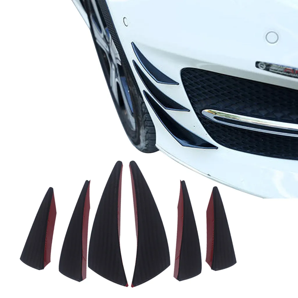 6Pcs/set Universal Black Carbon Fiber Car Spoiler Canards Fit Front Bumper Lip Splitter Fin Air Knife Auto Body Kit car styling