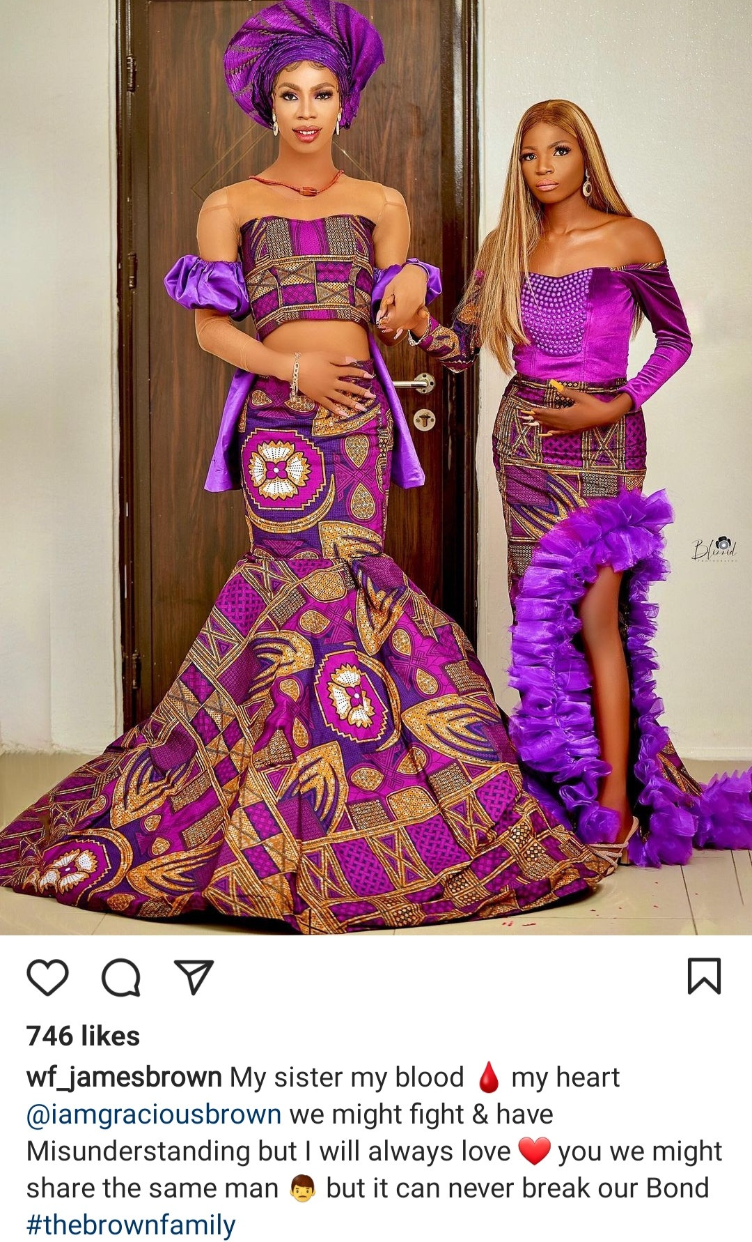 "My sister and I might share the same man but it can never break our bond" Crossdresser, James Brown says