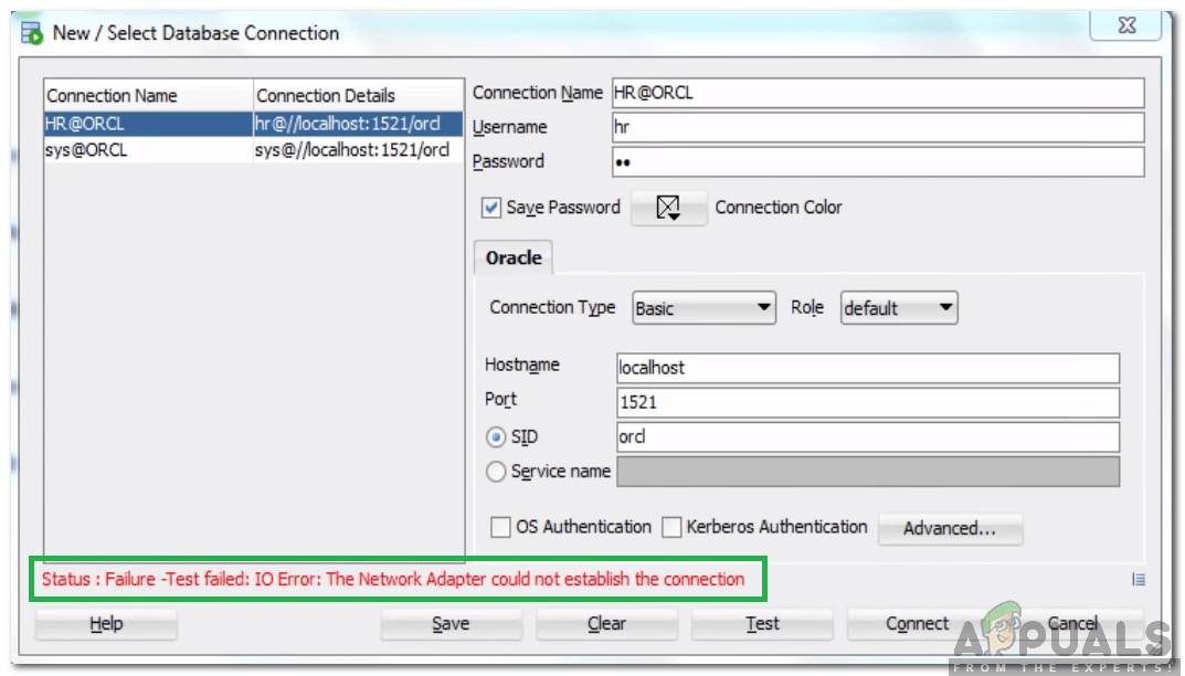 Ошибка oracle the network adapter could not establish the connection