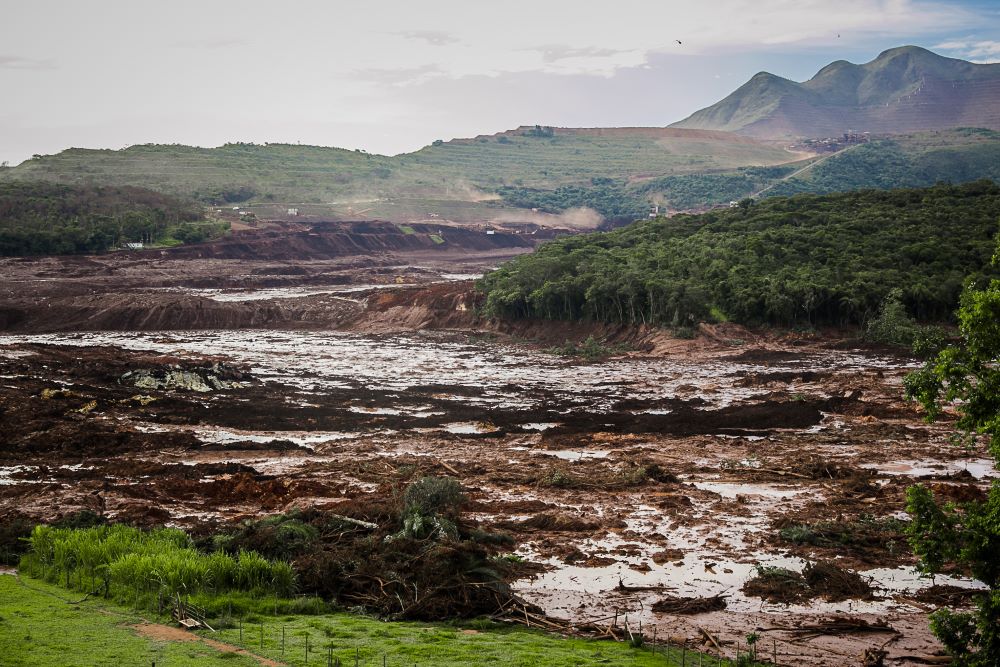 Imagem mostra área afetada pela lama da barragem de Brumadinho após desastre ocorrido pelas atividades da Vale