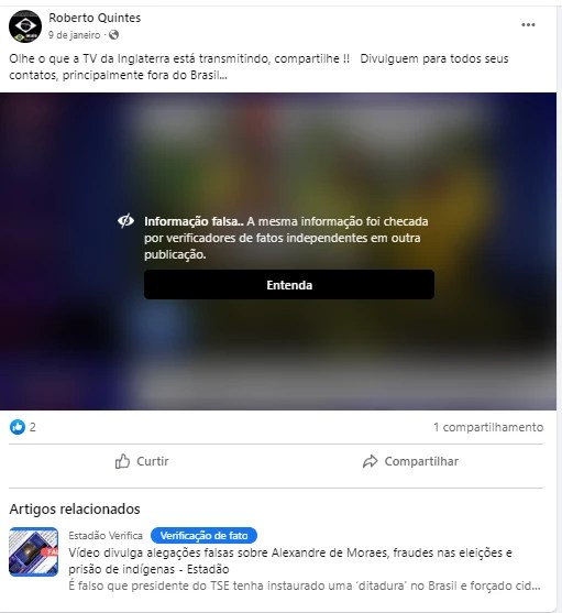 Publicação na rede social do fiscal Roberto Quintes sobre fraude nas eleições foi classificada como "informação falsa" pelo Facebook