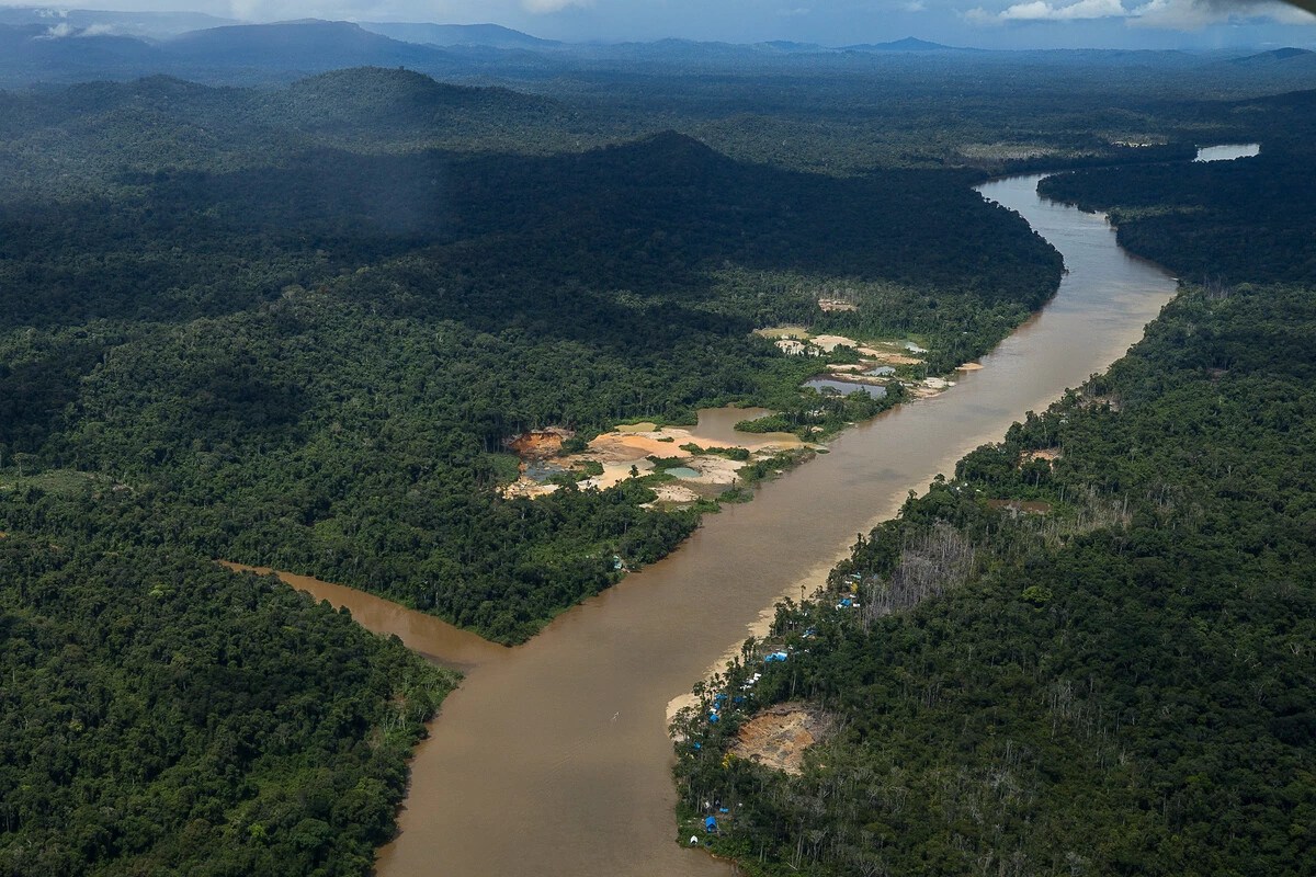 Na imagem é possível ver alguns garimpos em terras Yanomami