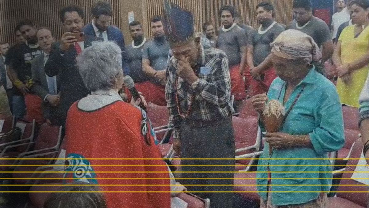 Líderes Krenak e Guarani-Kaiowá durante sessão da Comissão da Anistia, na terça-feira 2 de abril de 2024