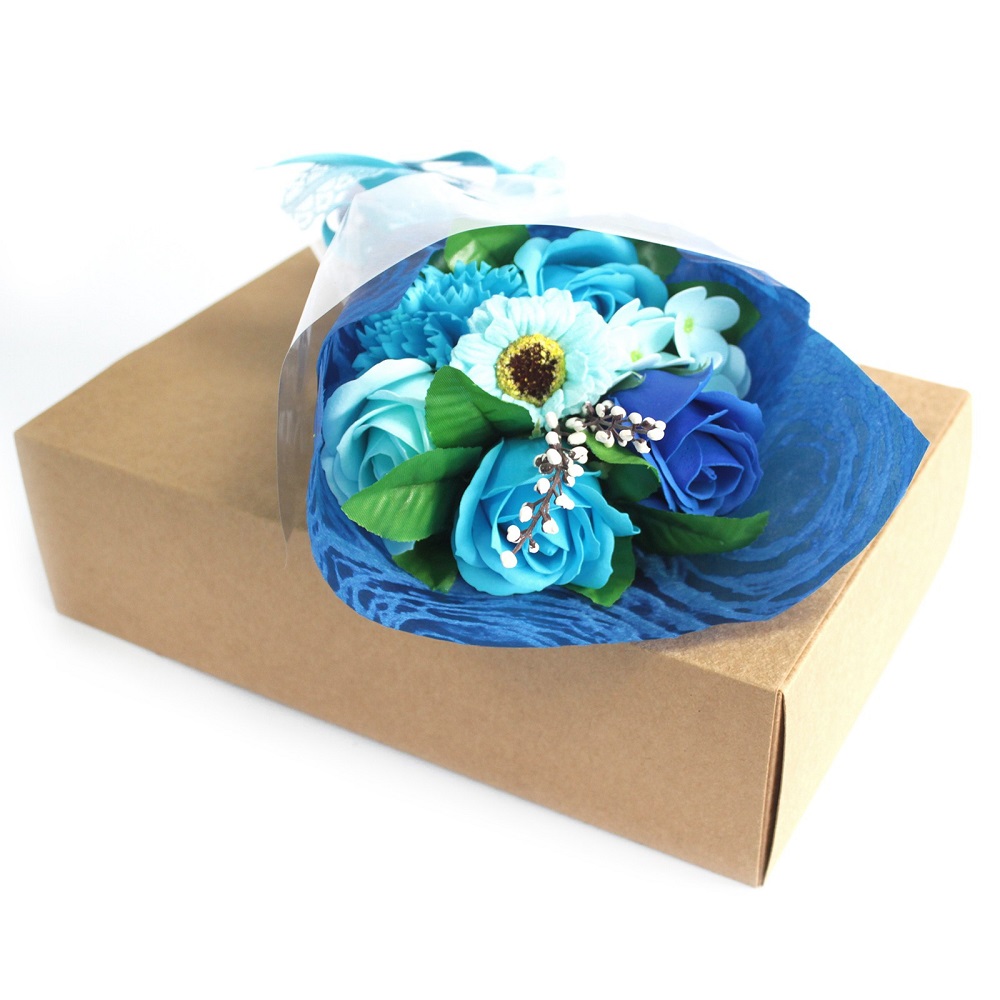 Caixa com bouquet de flores de sabão - azul 1
