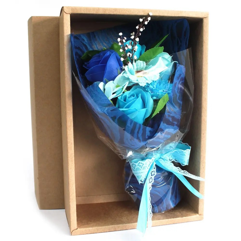 Caixa com bouquet de flores de sabão - azul