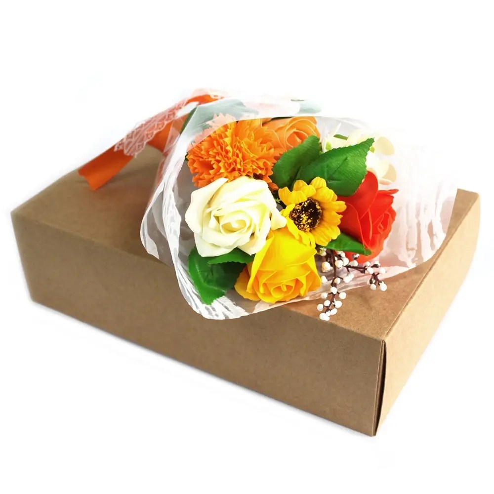 Caixa com bouquet de flores de sabão - laranja 1