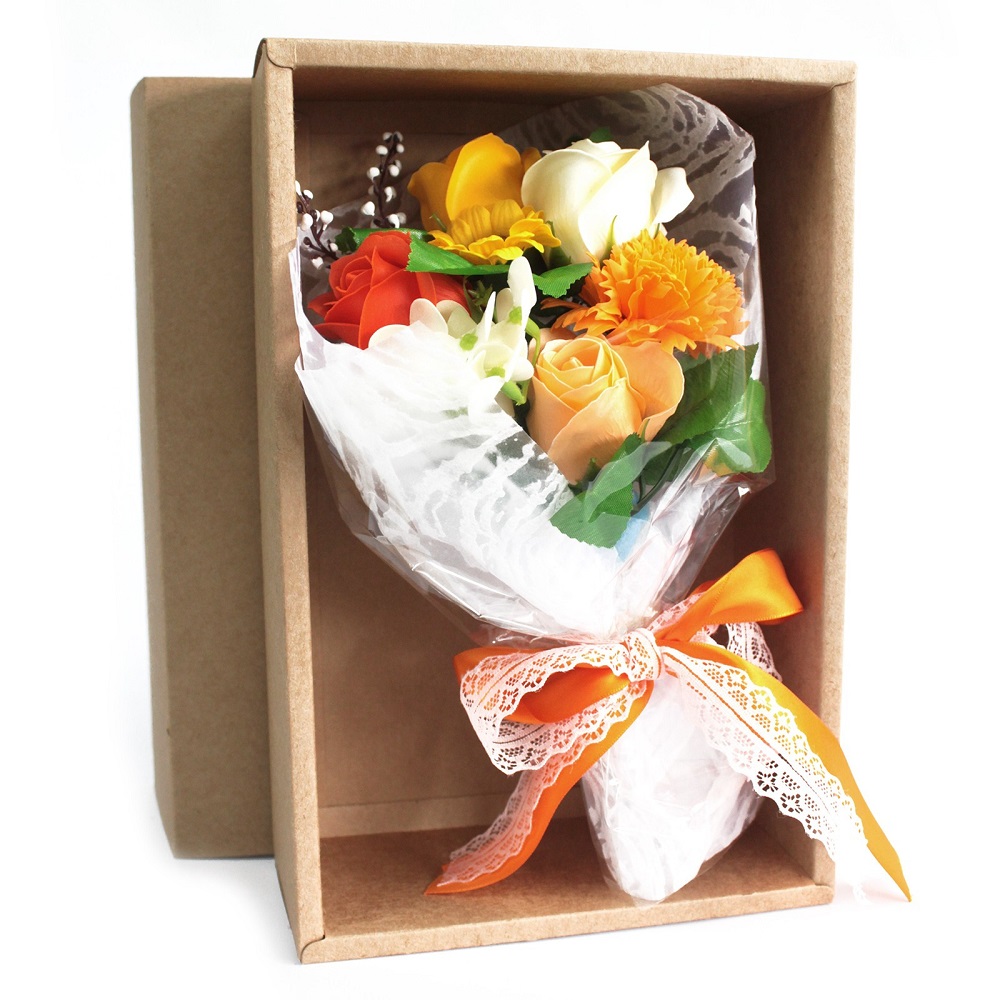 Caixa com bouquet de flores de sabão - laranja