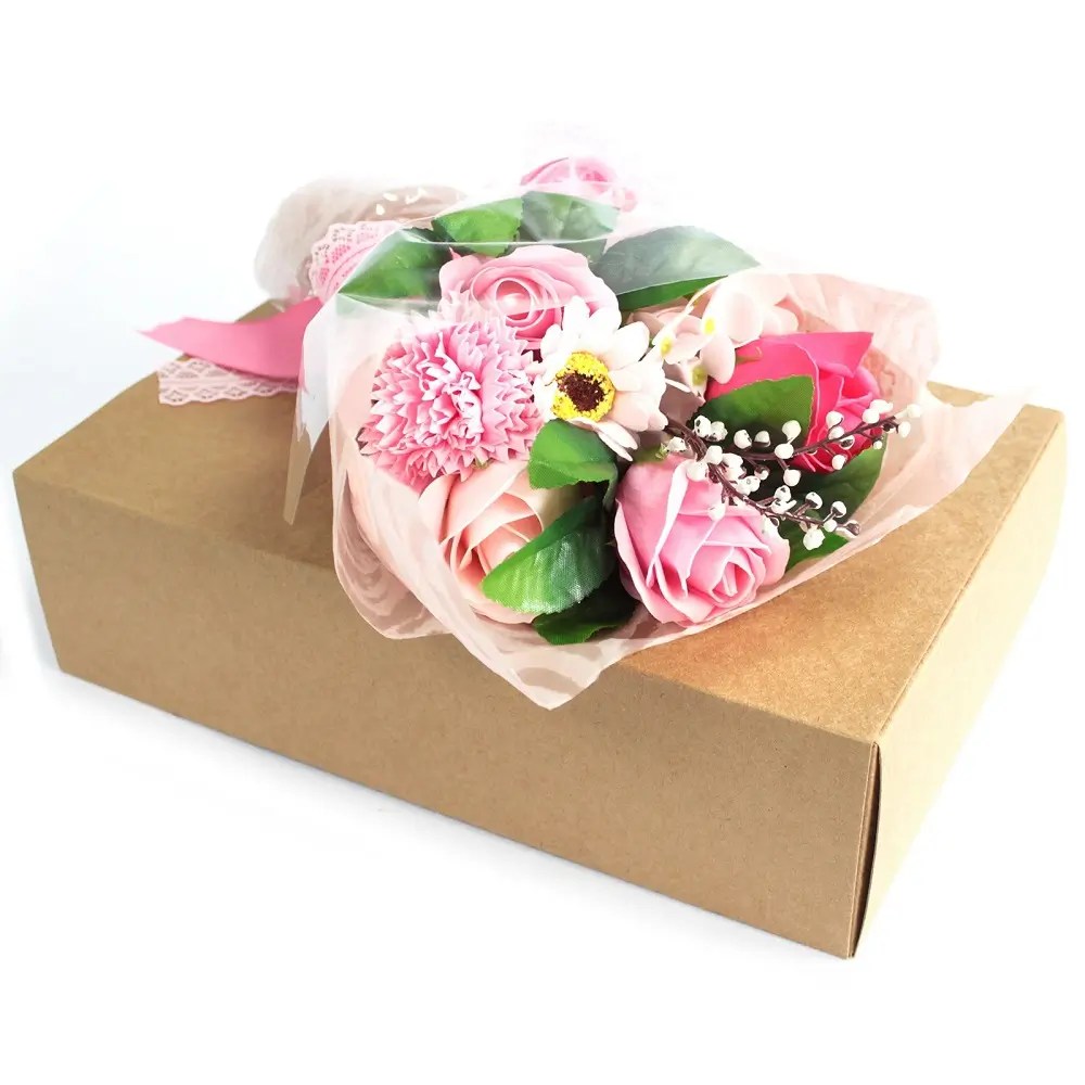 Caixa com bouquet de flores de sabão - rosa 1