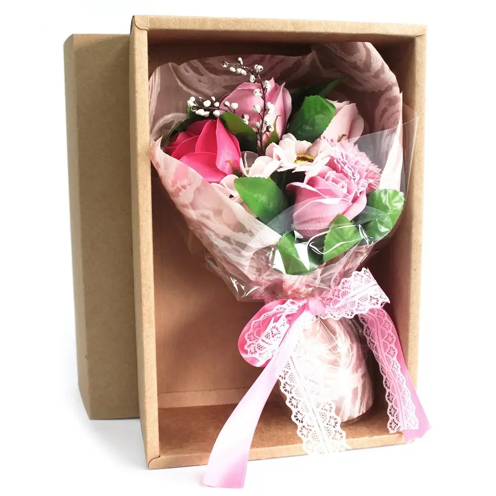 Caixa com bouquet de flores de sabão - rosa