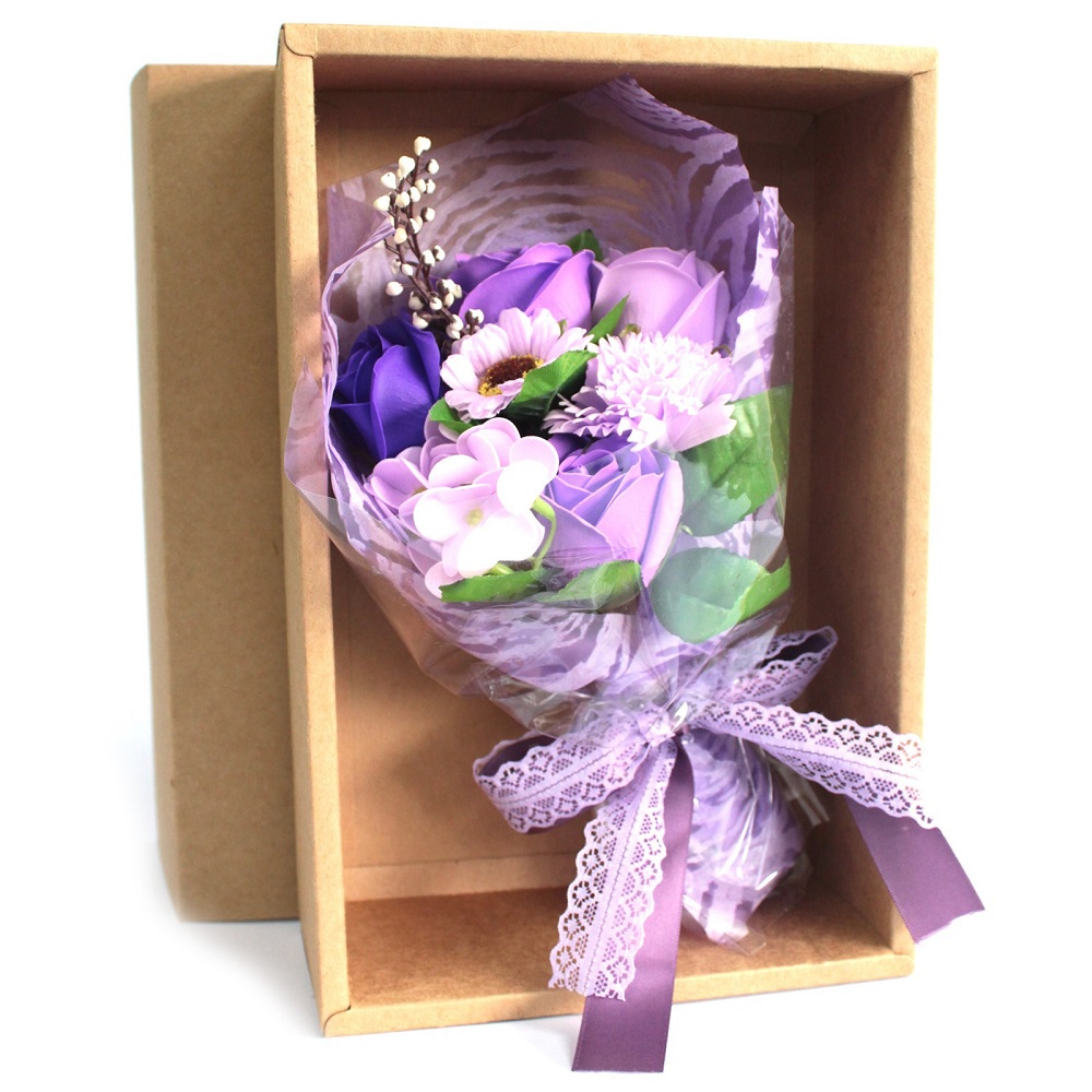 Caixa com bouquet de flores de sabão - lilás