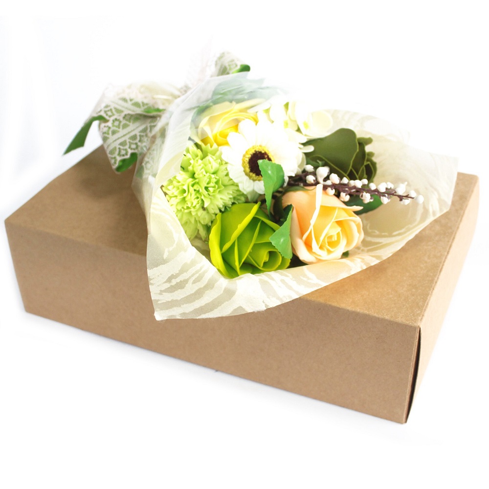 Caixa com bouquet de flores de sabão - verde 1