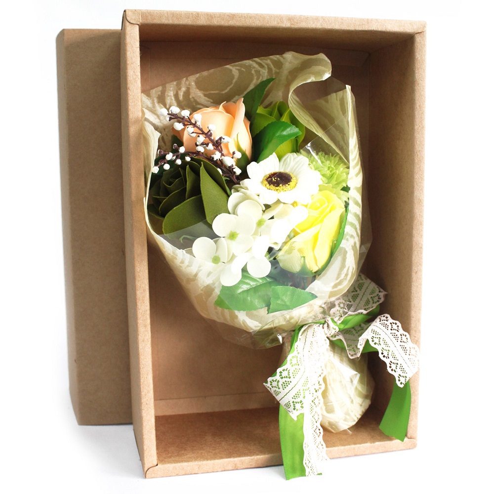 Caixa com bouquet de flores de sabão - verde