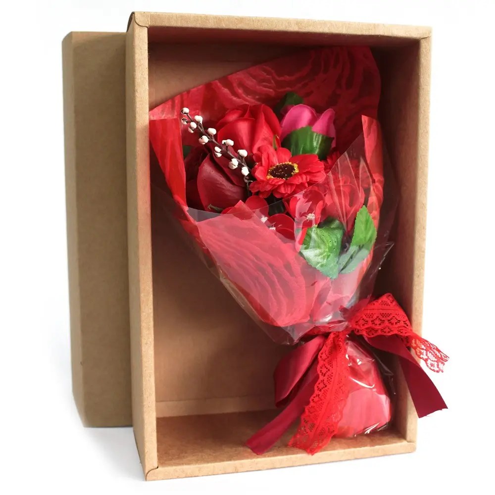 Caixa com bouquet de flores de sabão - vermelho