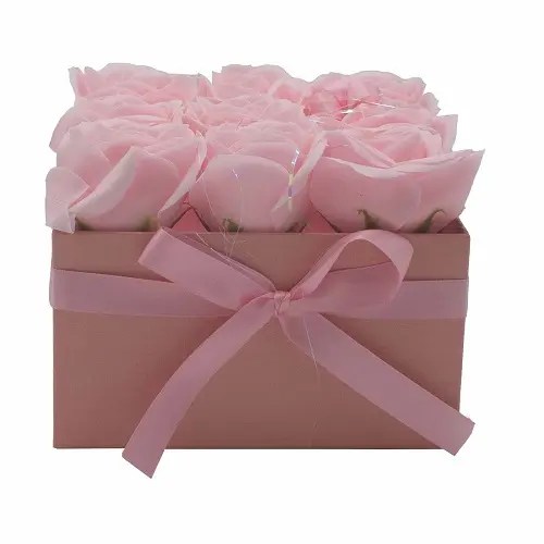Caixa com flores de sabão - 9 Rosas Rosa - Quadrado 1